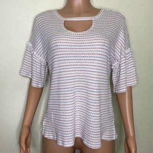 The Good Line Striped Short Bell Sleeved Top Size M